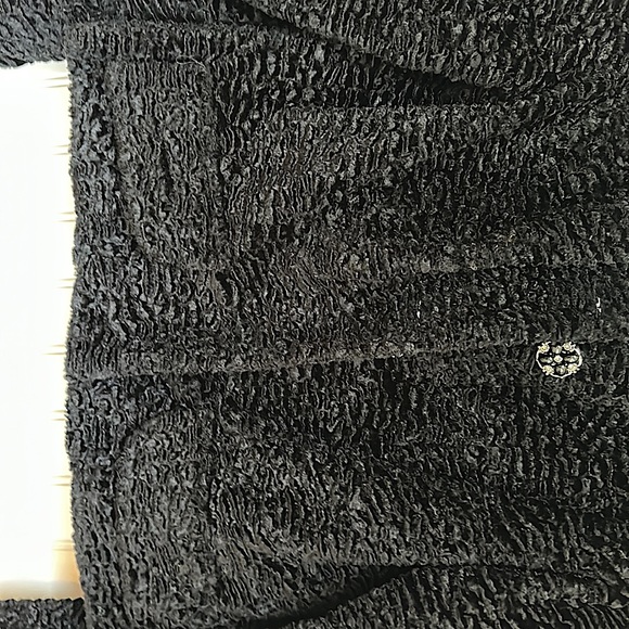 Black waist length jacket in a soft, poodle-like textured fabric. - Picture 4 of 5